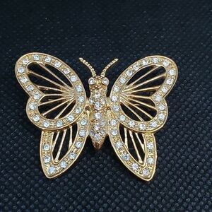 ROMAN VINTAGE Rhinestone Embellished Butterfly Pin Brooch
